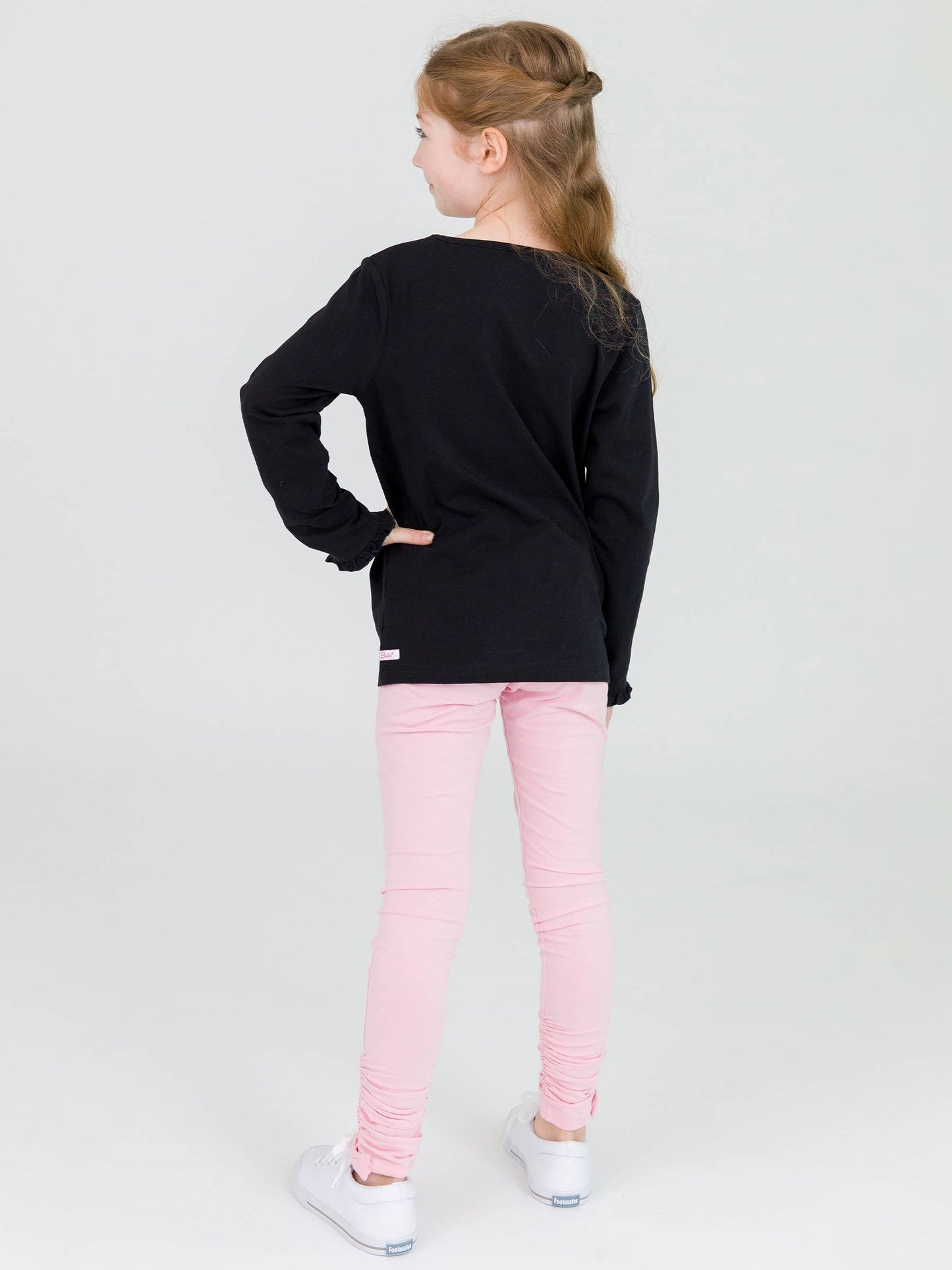 Girls Black Knit Long Sleeve Ruffle Sleeve Top: Black