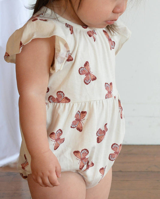 Baby Spring Flutter Sleeve Short Romper- Butterflies