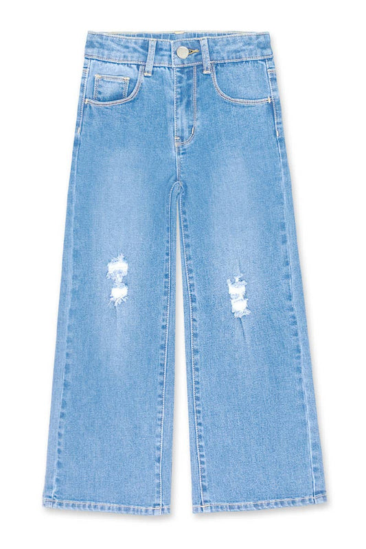 Toddler's Denim Pants w/ Wide Leg & Distress: Light Denim