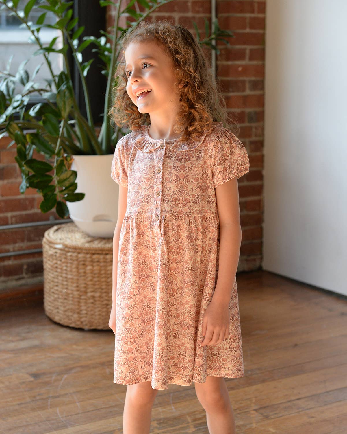 Girl Spring Frill Collar Henley Dress- Spring Bouquet: 2Y