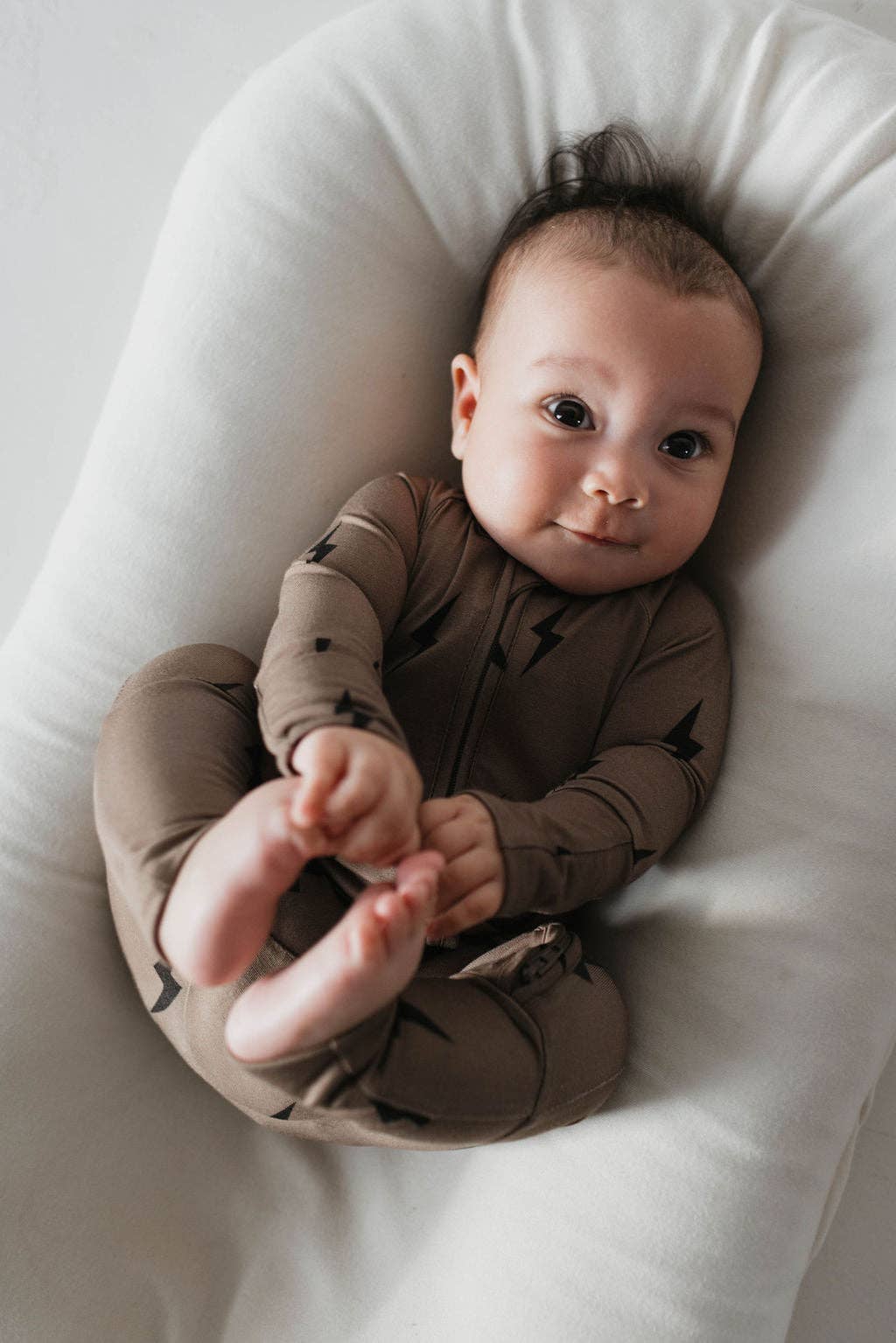 Bamboo Zip Pajamas | Brown & Black Lightning Bolt: 18-24 Months