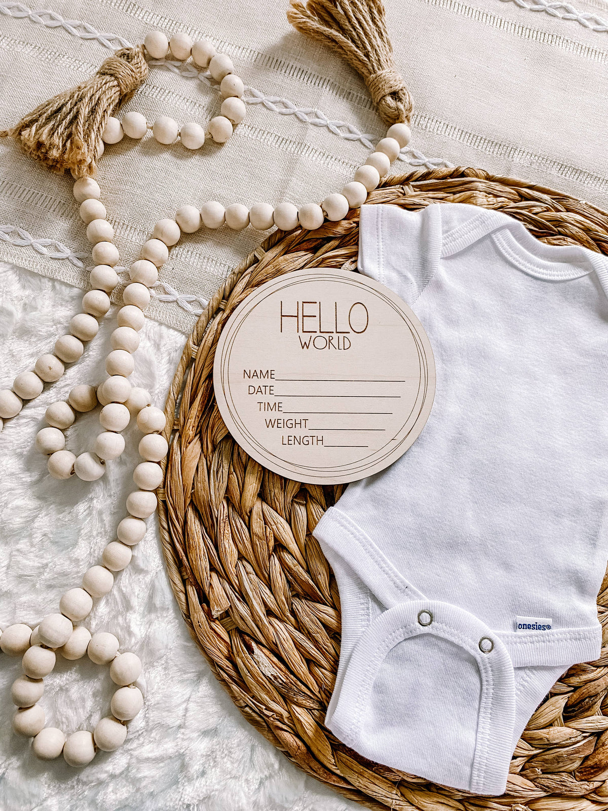 Birth Announcement Wood Stat Plaque - Wonky Frame: 4 inch round
