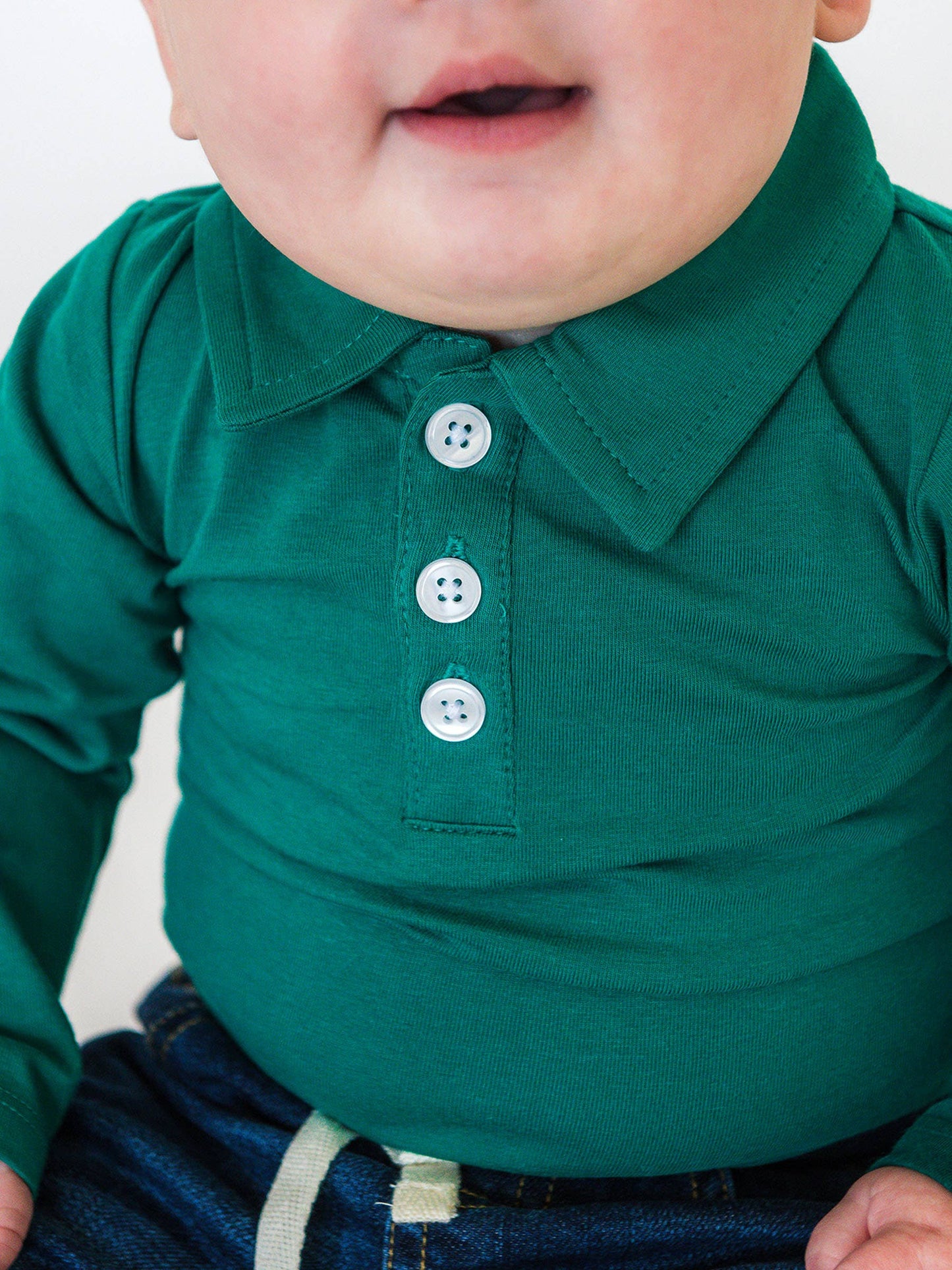 Baby Boys Emerald Green Knit Polo Bodysuit: Green