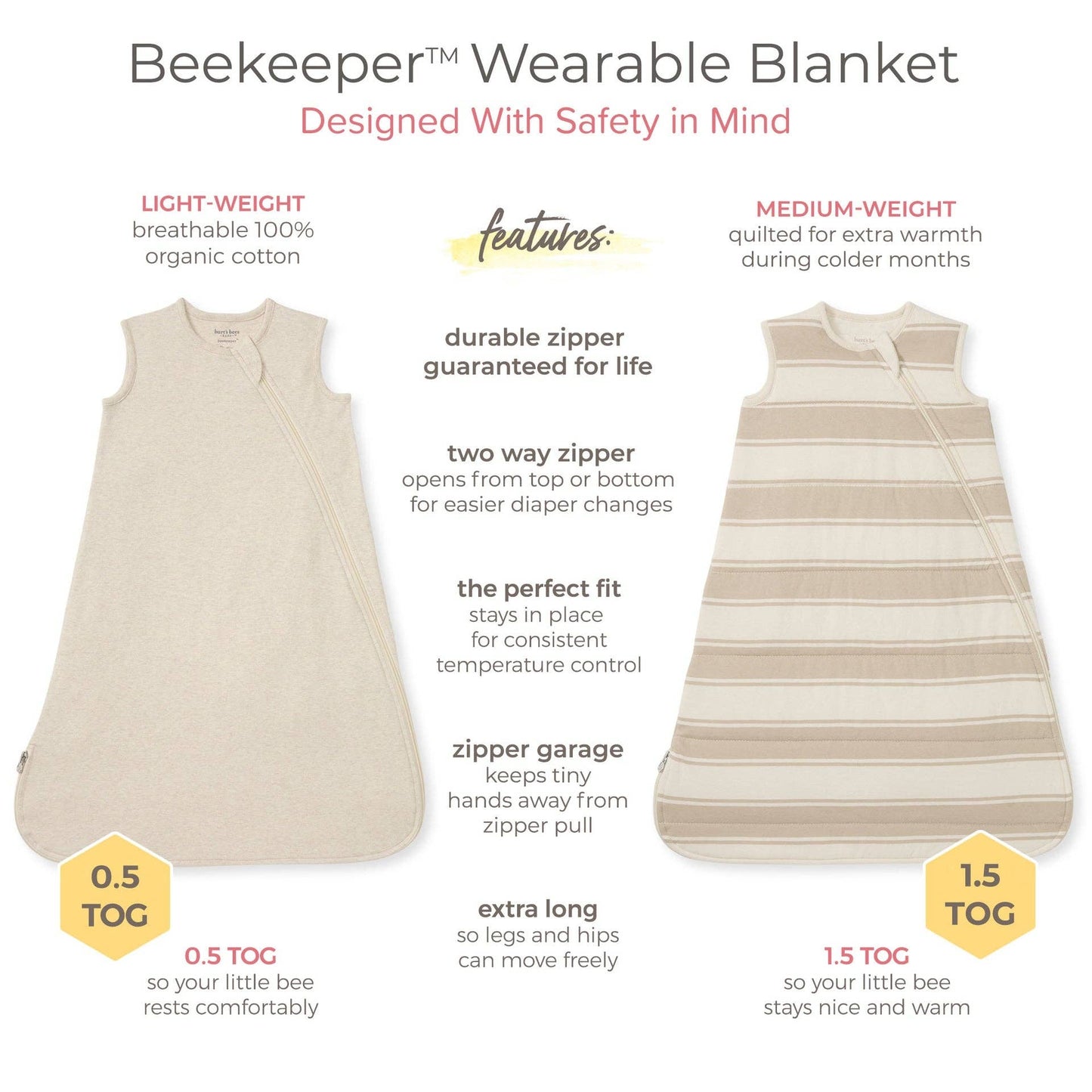 Solid Organic Lightweight Beekeeper™ Wearable Baby Blanket - Oatmeal: Oatmeal / Small