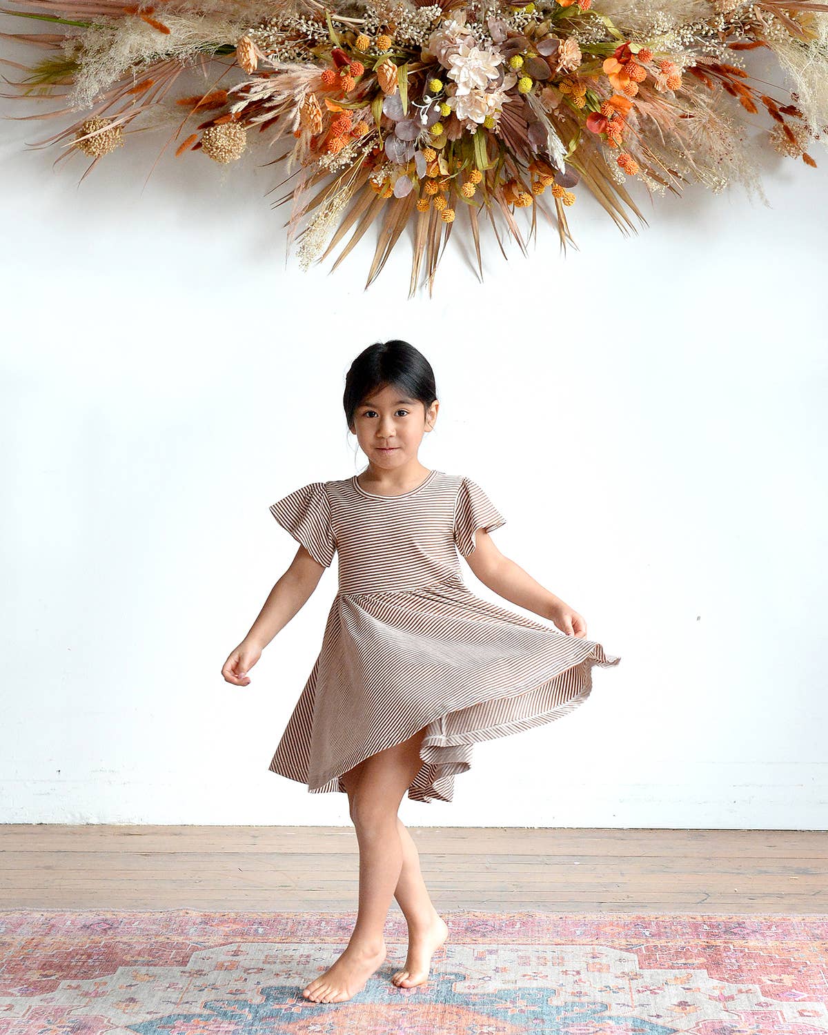 Girl Spring Twirl Dress- Toffee Stripe: 3Y