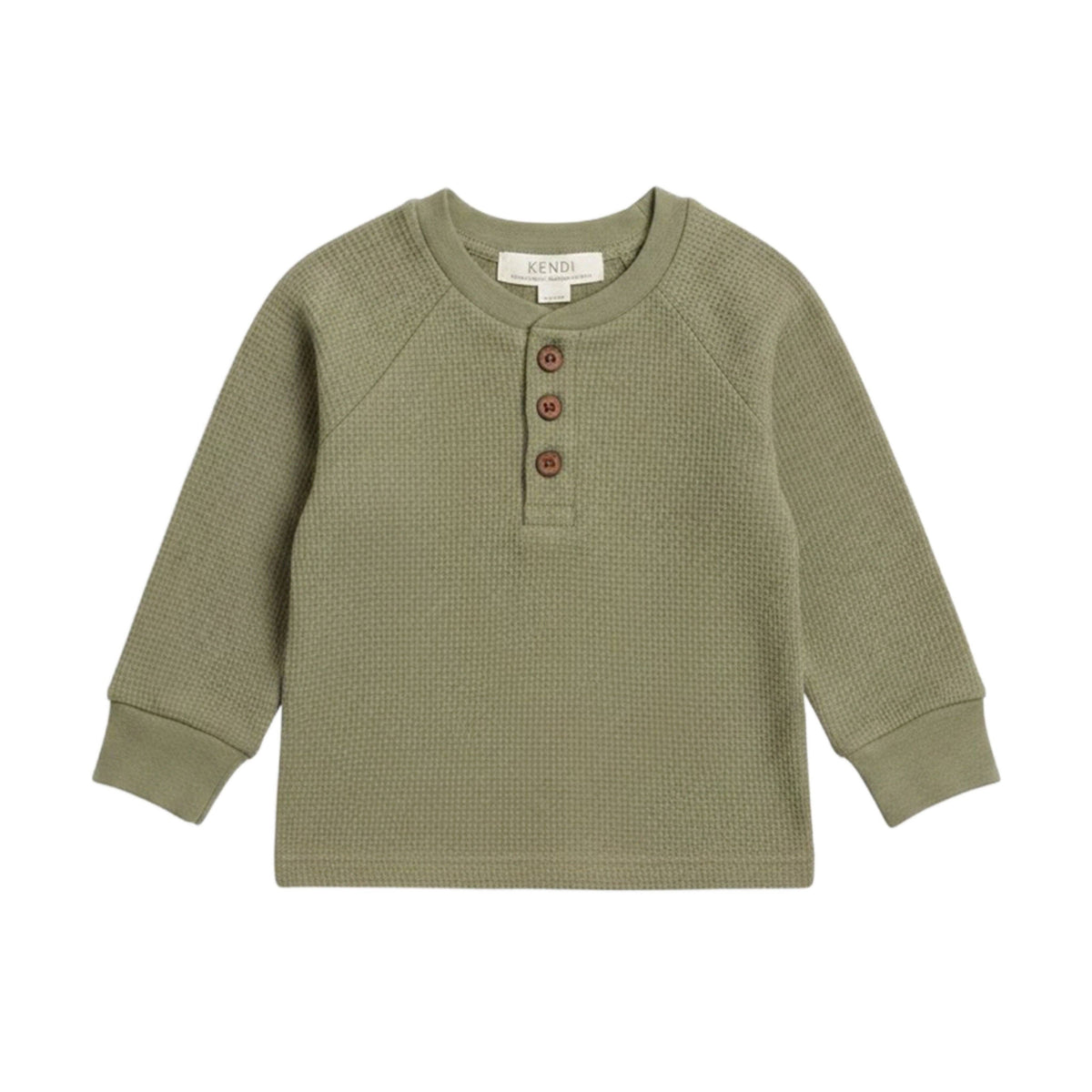 Jones Waffle Knit Henley Raglan Shirt - Fern