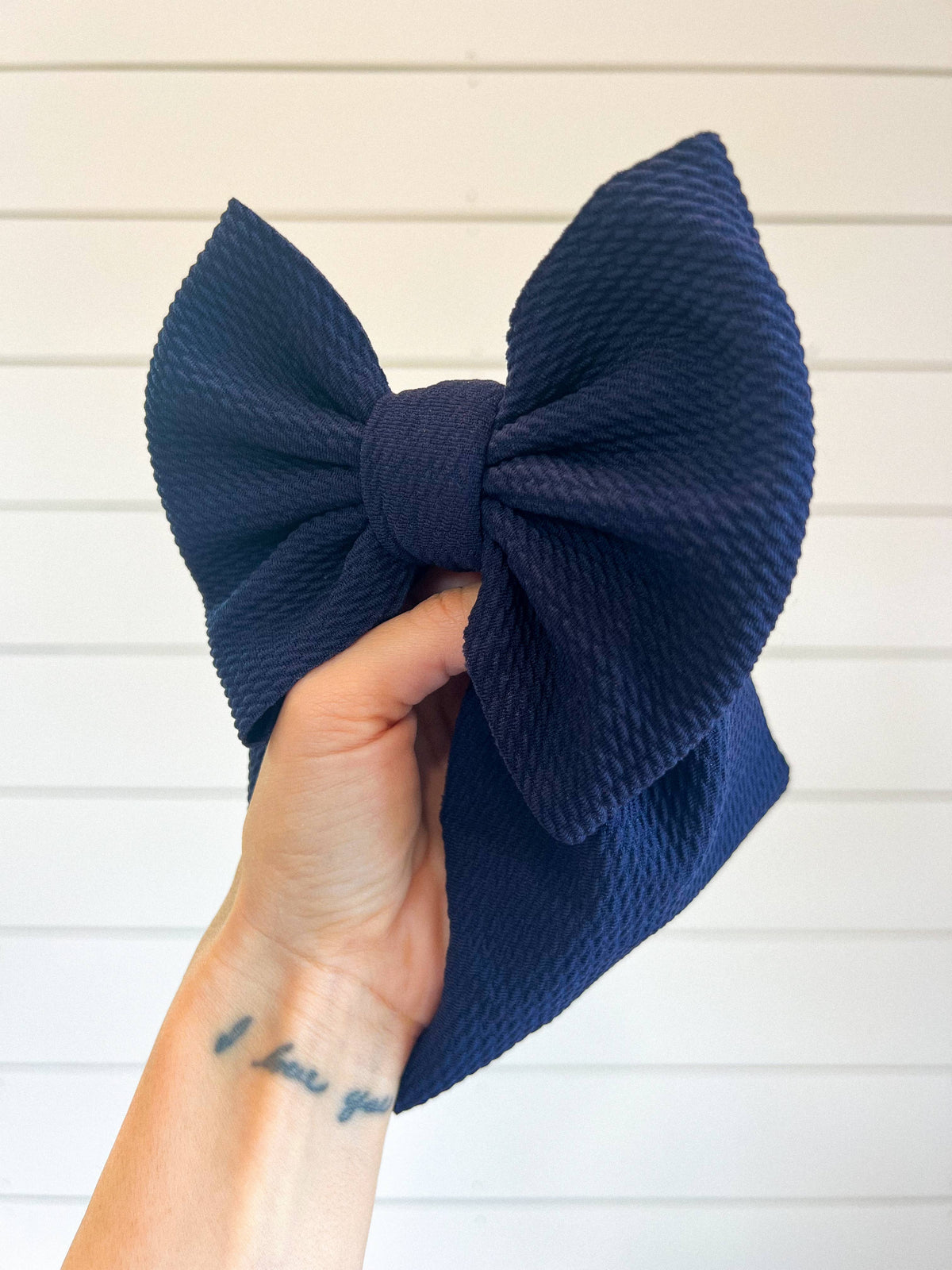 Navy Bullet Bow + Headwrap : NEWBORN HEADWRAP (5INCH BOW) BEST FITS 0-3M