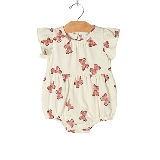 Baby Spring Flutter Sleeve Short Romper- Butterflies