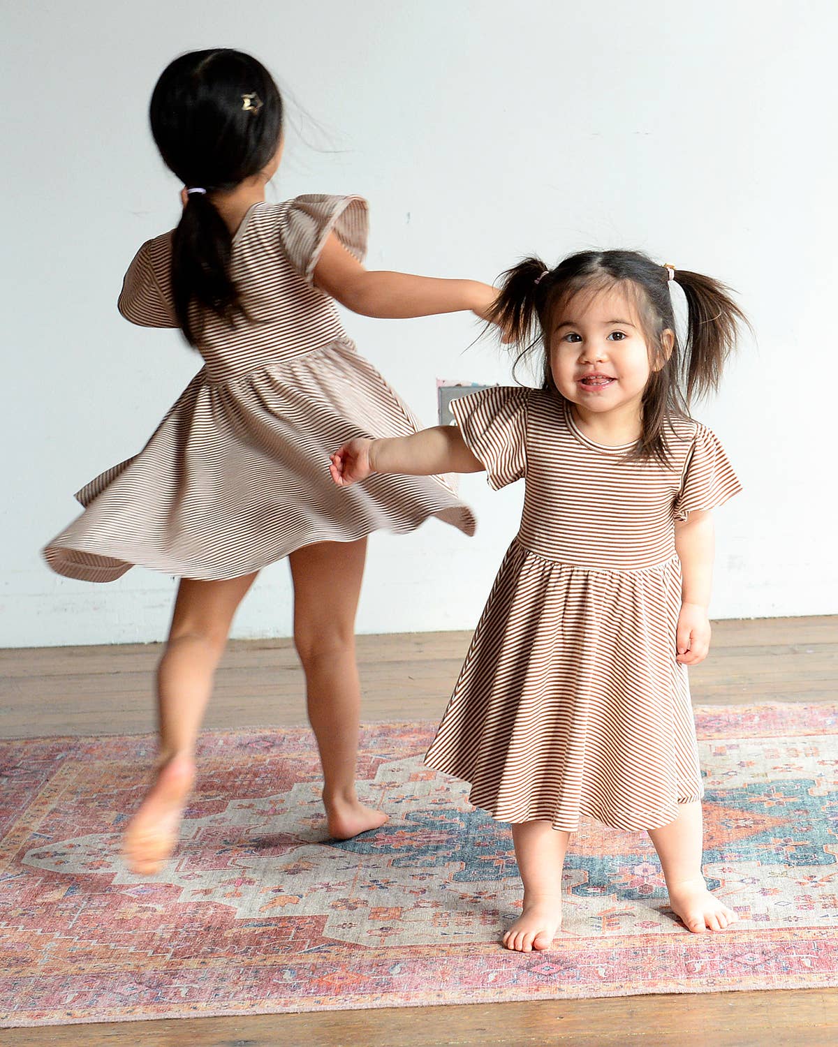 Girl Spring Twirl Dress- Toffee Stripe: 2Y
