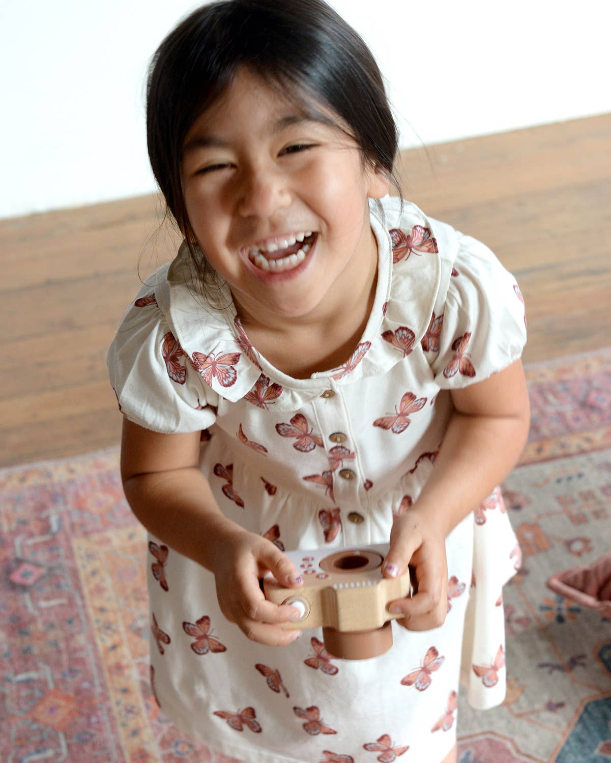 Girl Spring Frill Collar Henley Dress- Butterflies
