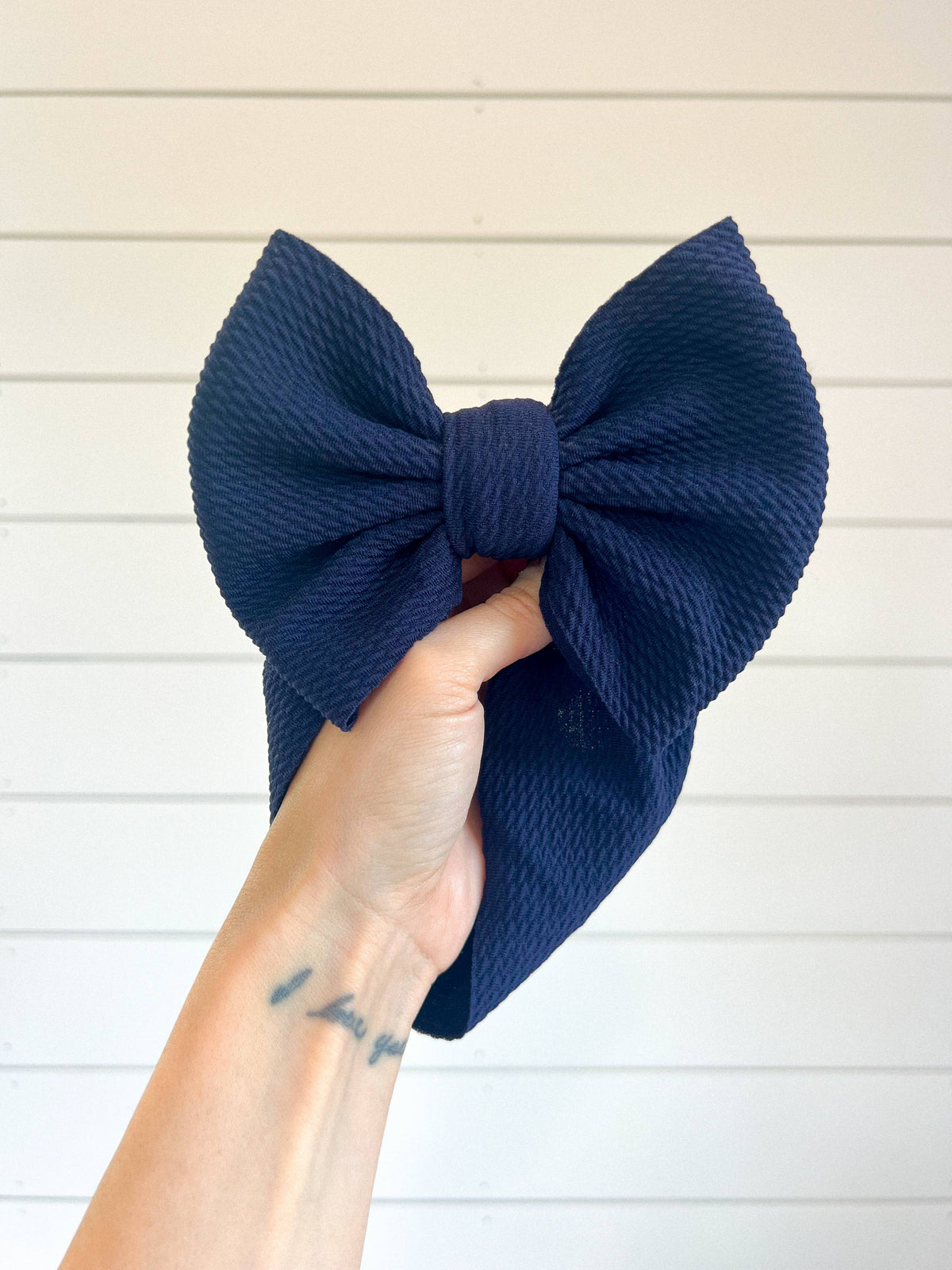 Navy Bullet Bow + Headwrap : NEWBORN HEADWRAP (5INCH BOW) BEST FITS 0-3M