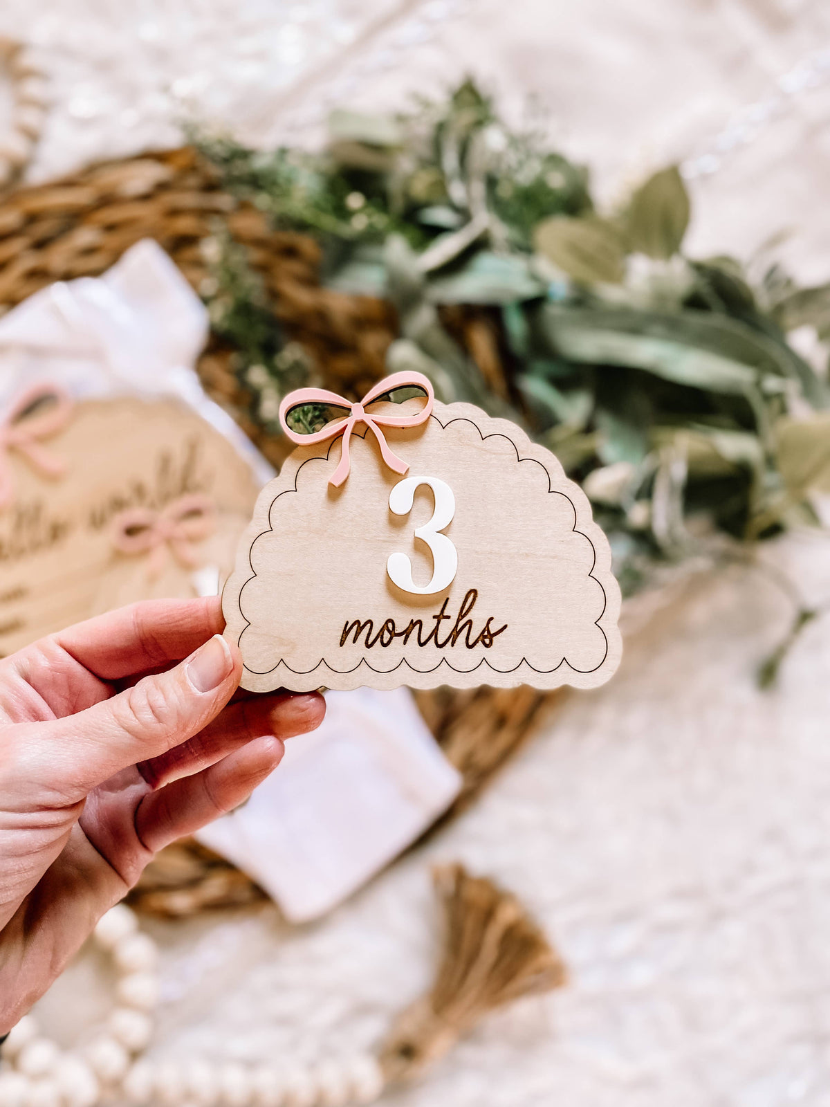 Wooden Monthly Milestone Set - Dainty Bows : Blush