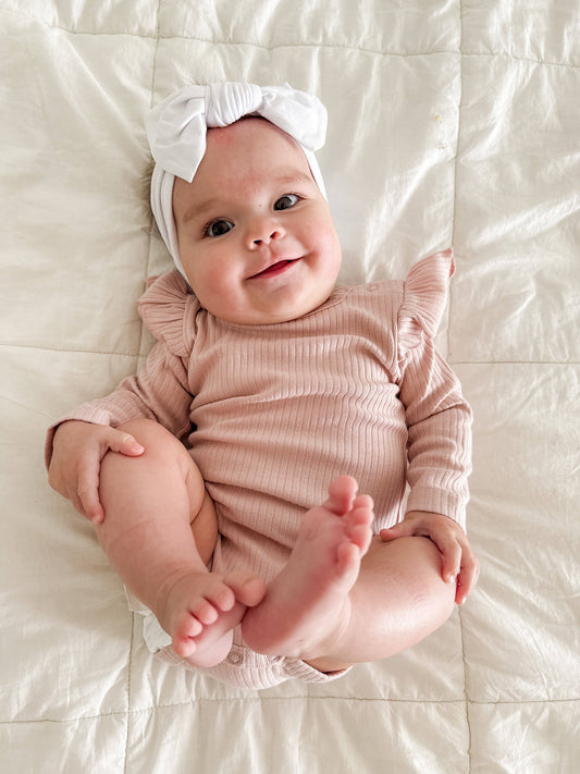 Ribbed Organic Bodysuit/Pearl