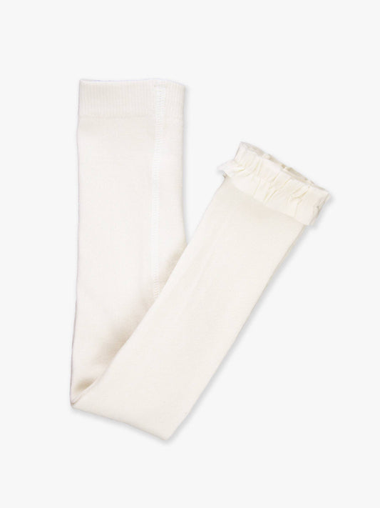 Girls Ivory Footless Ruffle Tights: Off-White