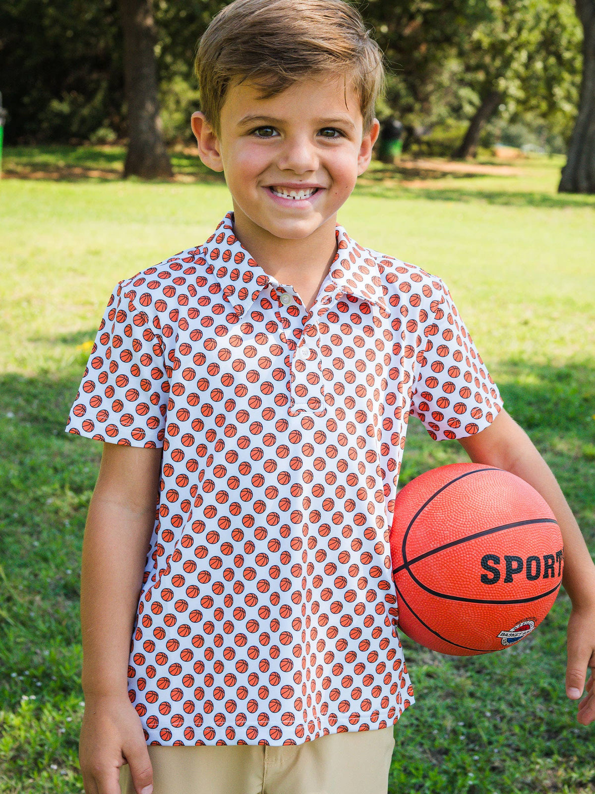 Boys Basketball Madness Knit Short Sleeve Performance Polo: Orange