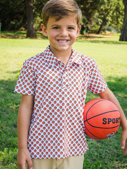 Boys Basketball Madness Knit Short Sleeve Performance Polo: Orange