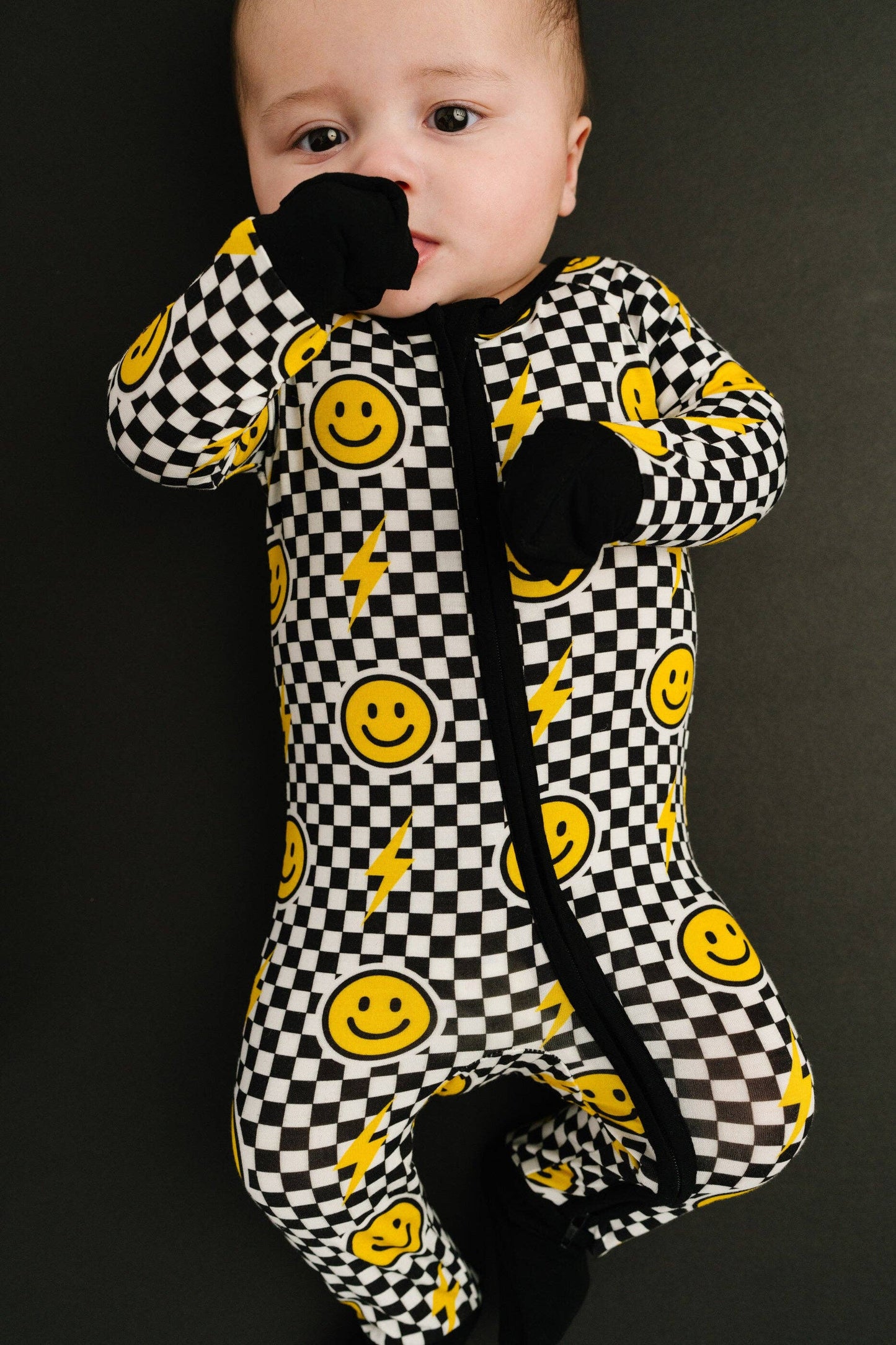 Black Bolt Check Bamboo Sleeper: 0-3M