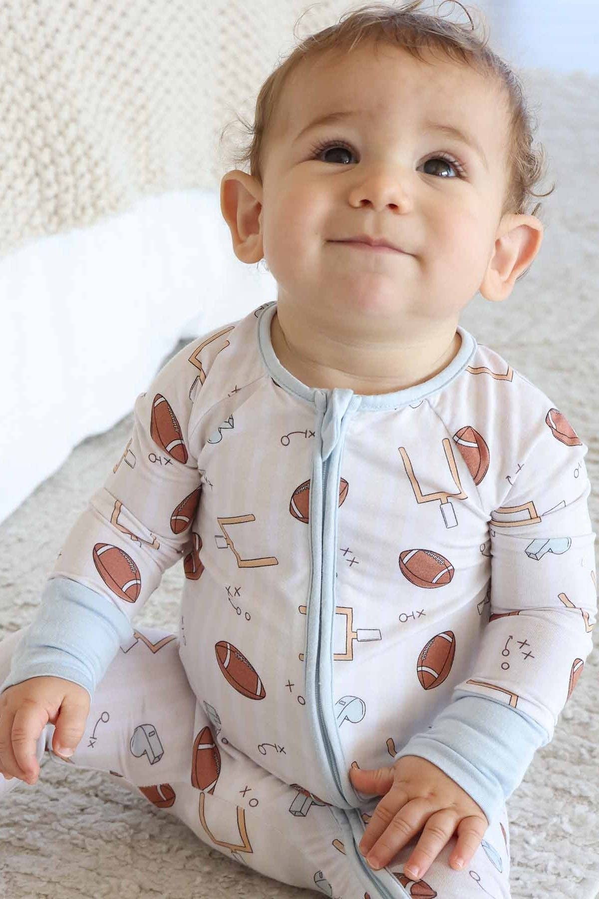 Tiny Touchdowns Convertible Zip Romper | Neutral: 12-18 months