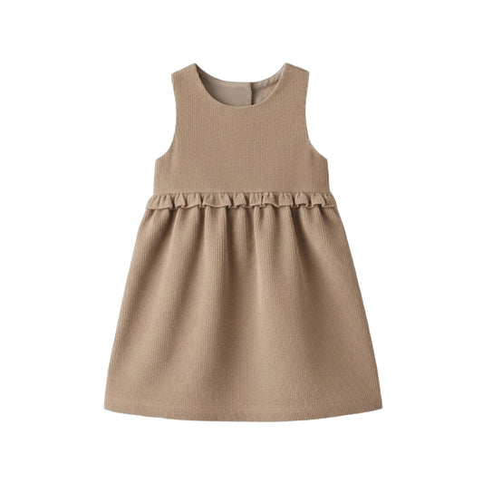 Lois Fine Corduroy Ruffle Jumper - Taupe