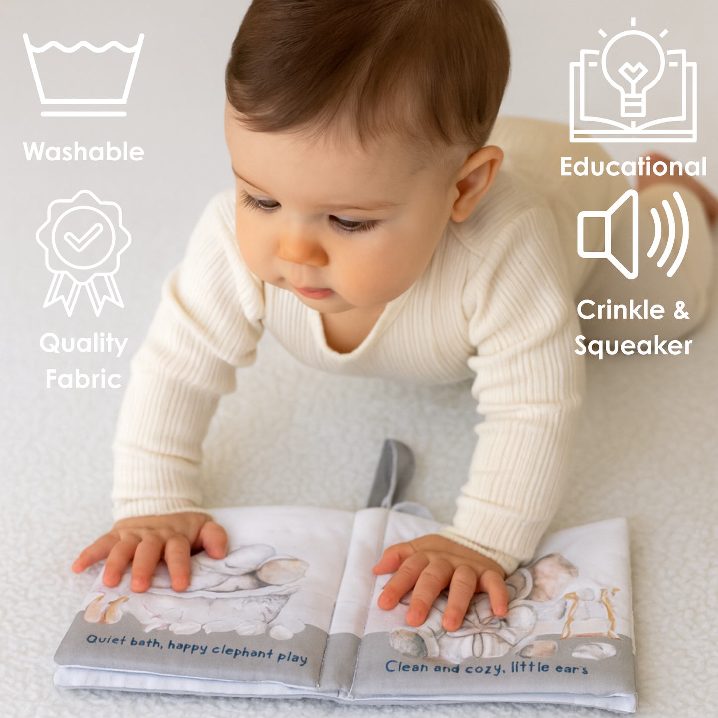 Bubble Bath 10-Page Crinkle Cloth Book for Babies & Toddlers