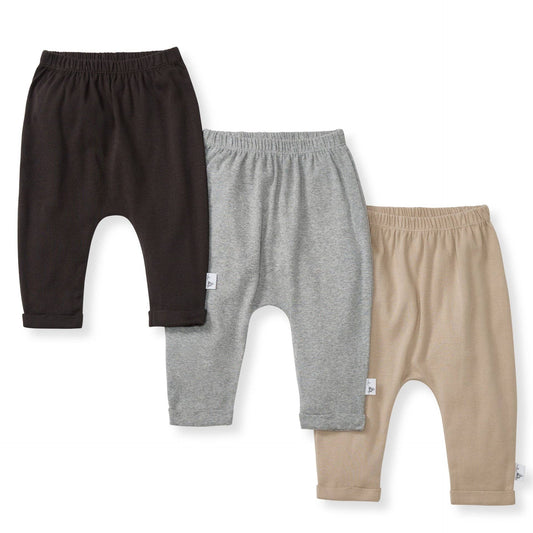 Solid Organic Cotton Baby Pants 3 Pack - Ash