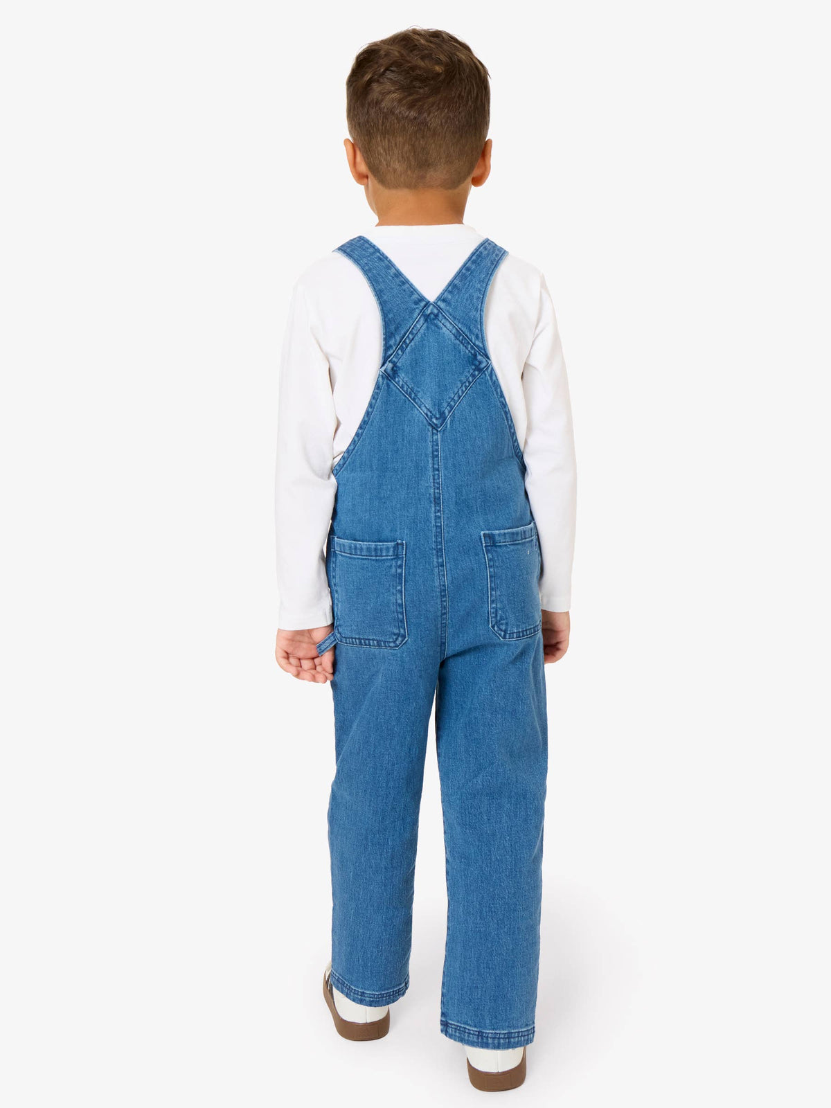 Medium Wash Stretch Denim Overalls: Blue