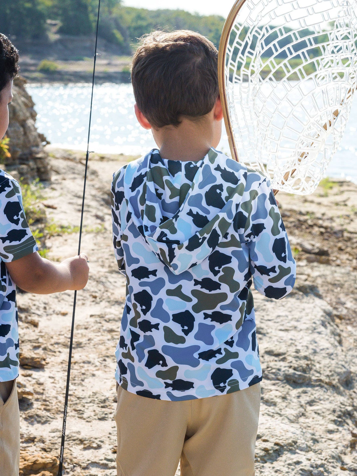 Boys Fish Camo Catch Performance Hooded Shirt: Multi-Color