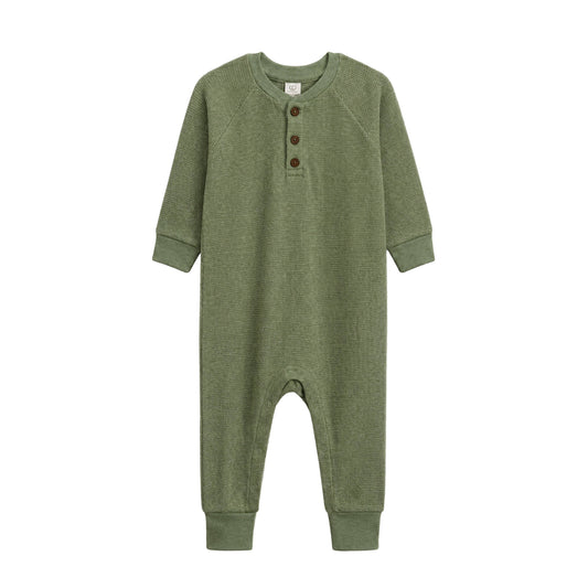 Crosby Waffle Knit Henley Romper - Fern