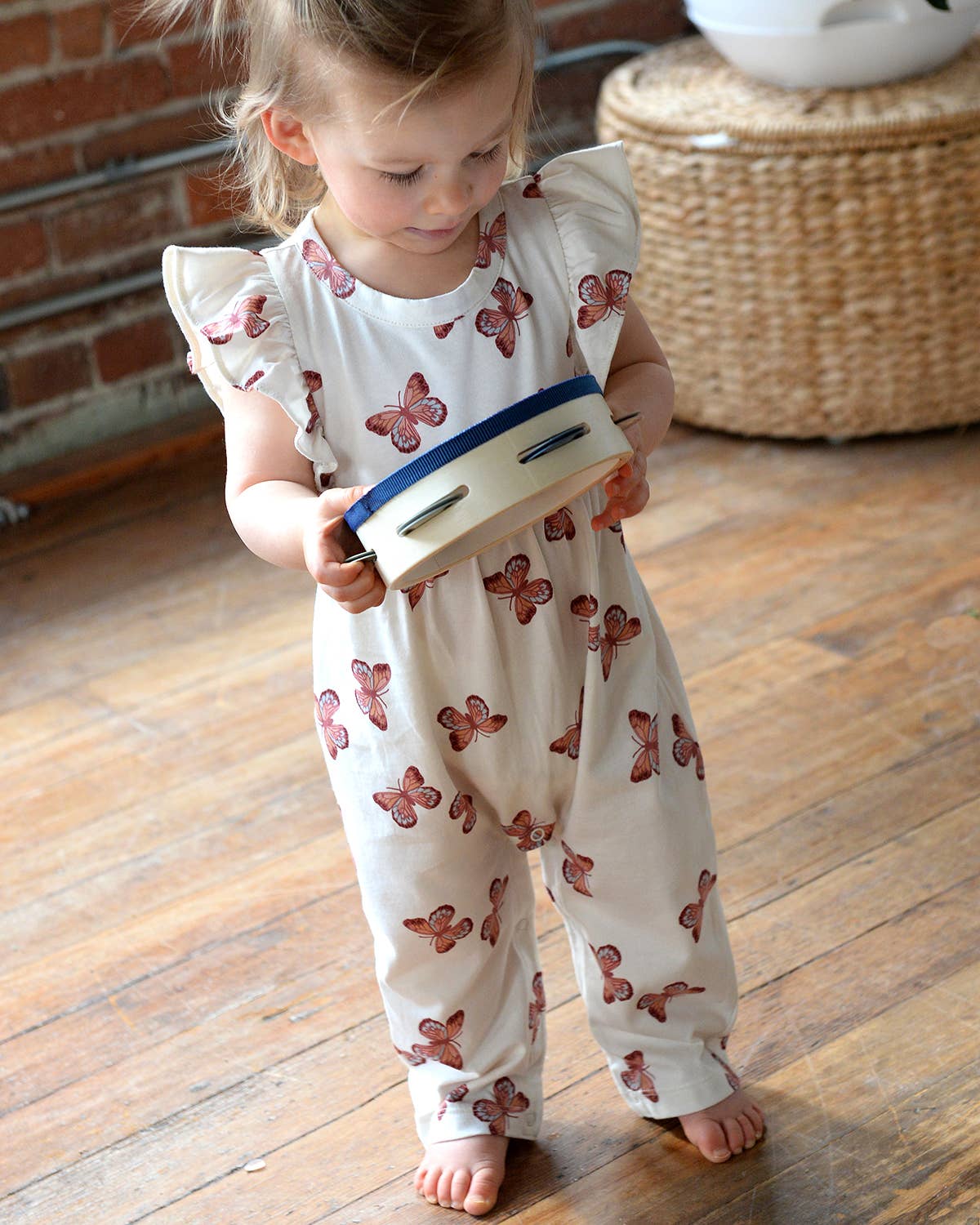 Baby Spring Flutter Long Romper- Butterflies: 0-3m
