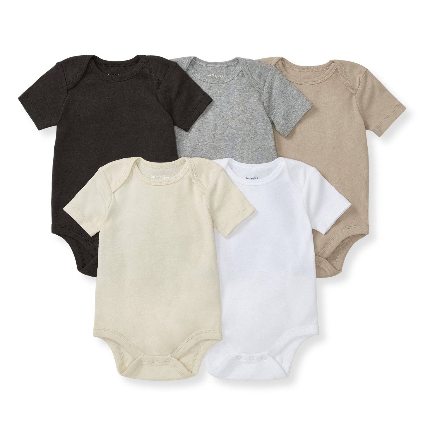 Solid Organic Cotton Short Sleeve Baby Bodysuits 5 Pack - Ash: Ash / 3-6 Months