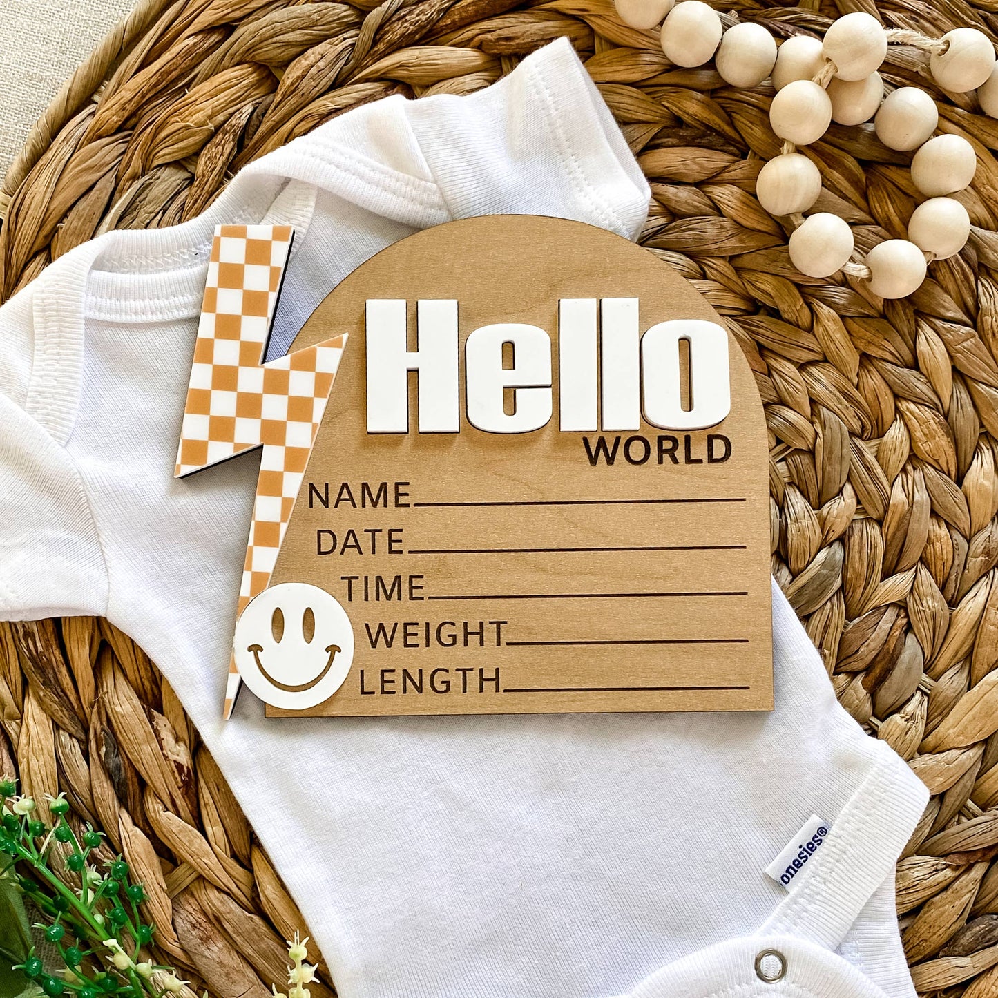 Hello World Birth Stat Sign - Checkered Bolt: Black