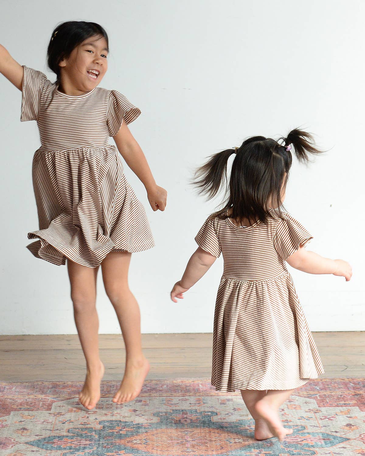 Girl Spring Twirl Dress- Toffee Stripe: 3Y