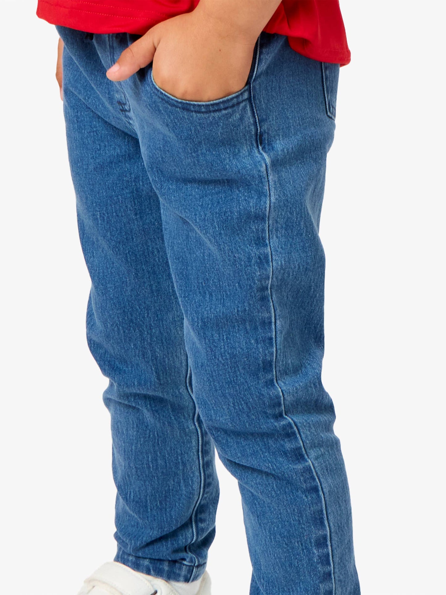 Boys Medium Wash Stretch Denim Pull-on Jeans: Blue