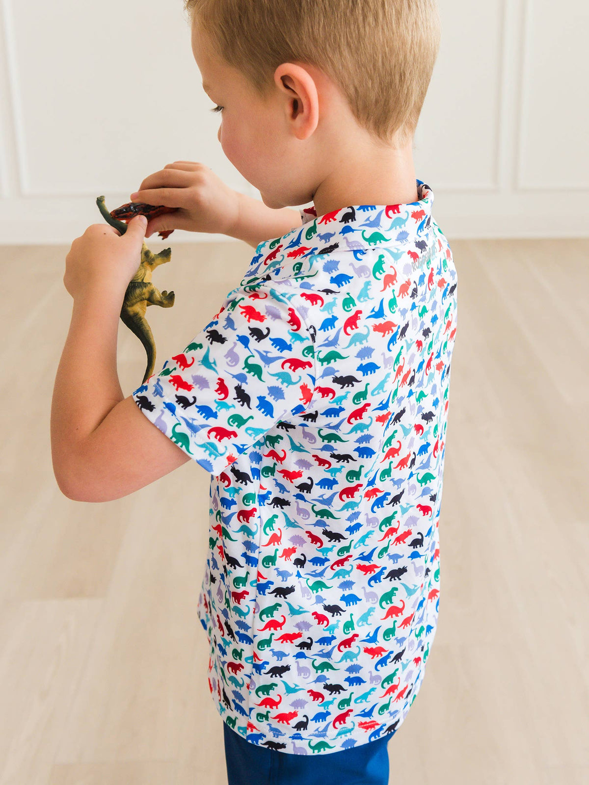 Boys Dino Roar Knit Short Sleeve Performance Polo: Navy