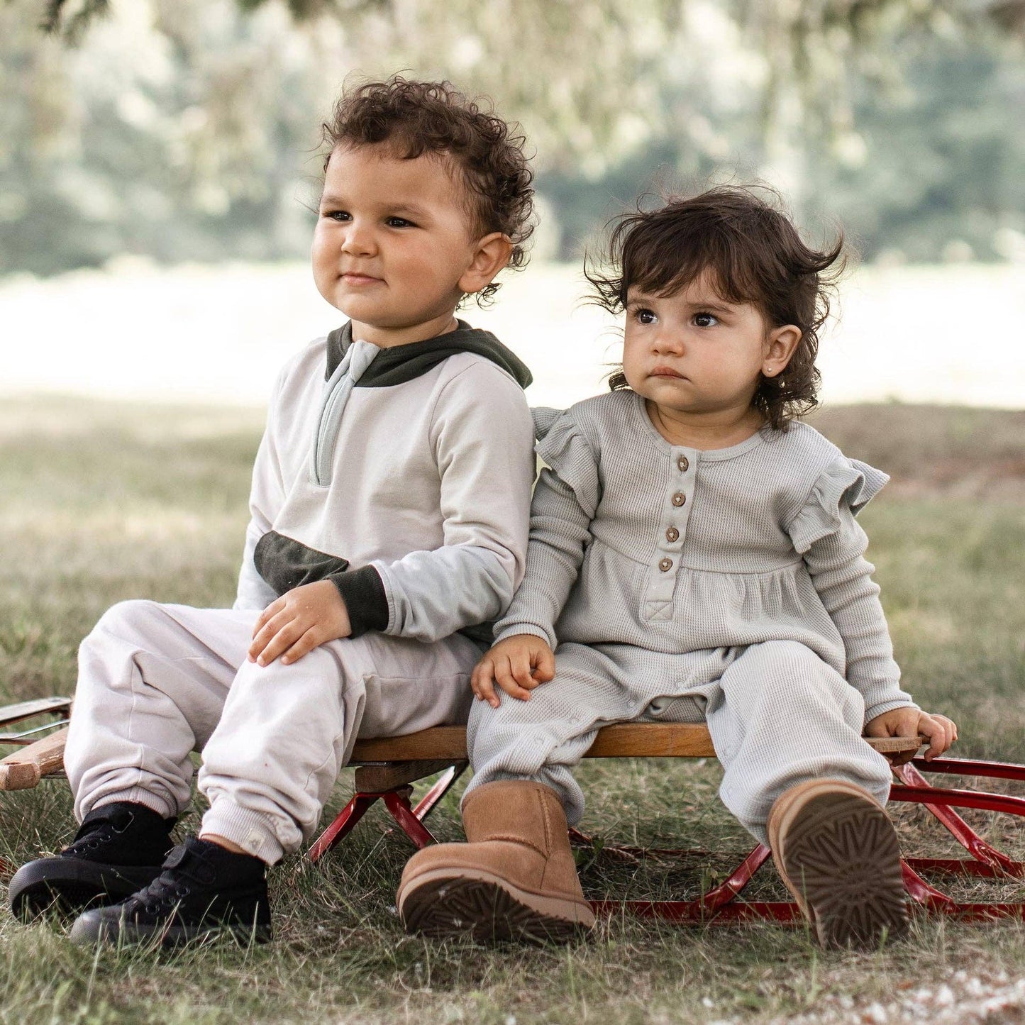 Organic Cotton Baby Girl Thermal Jumpsuit: Blue Gray