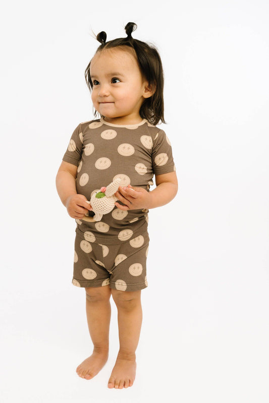 Neutral Smileys Bamboo Shorts Set