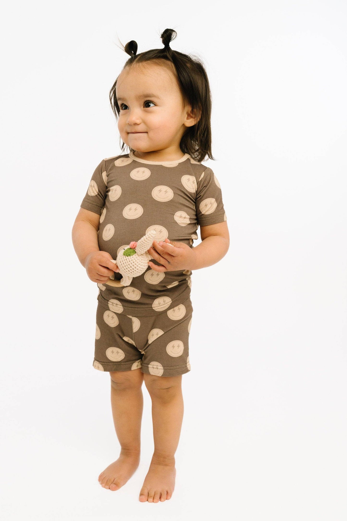 Neutral Smileys Bamboo Shorts Set: 5T