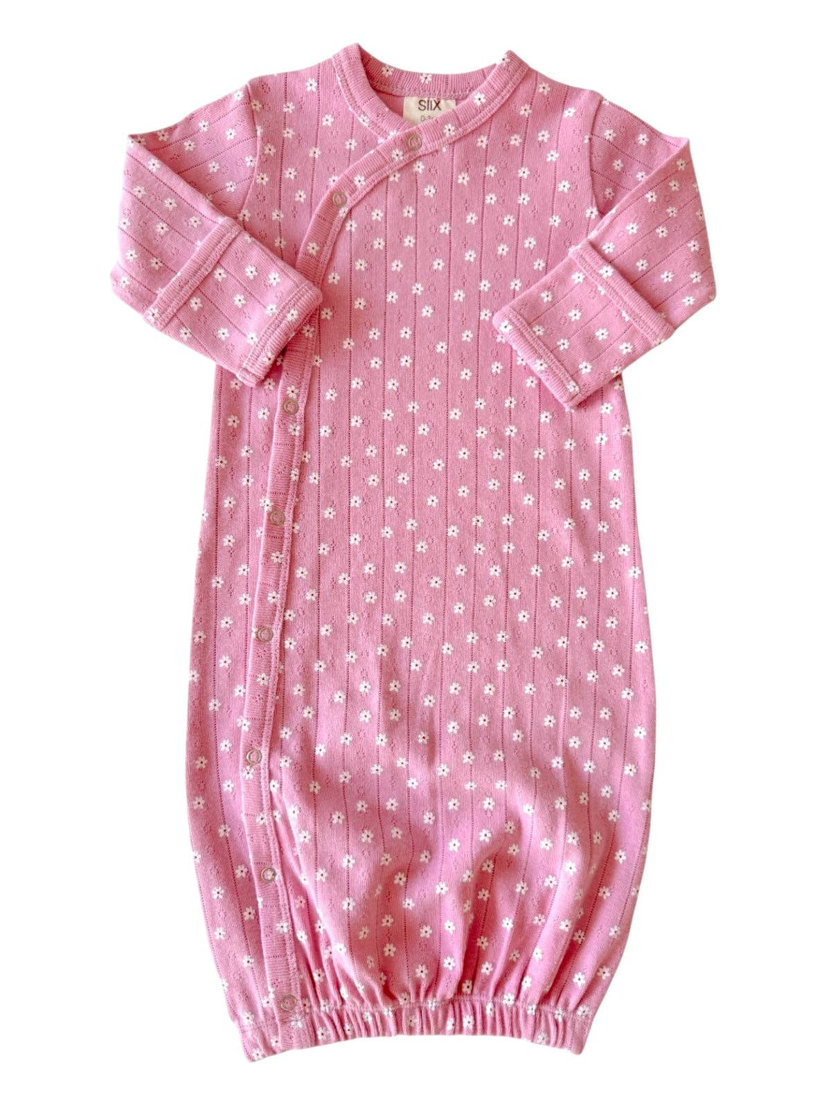 Pink Flower / Organic Pointelle Gown: 0-3M