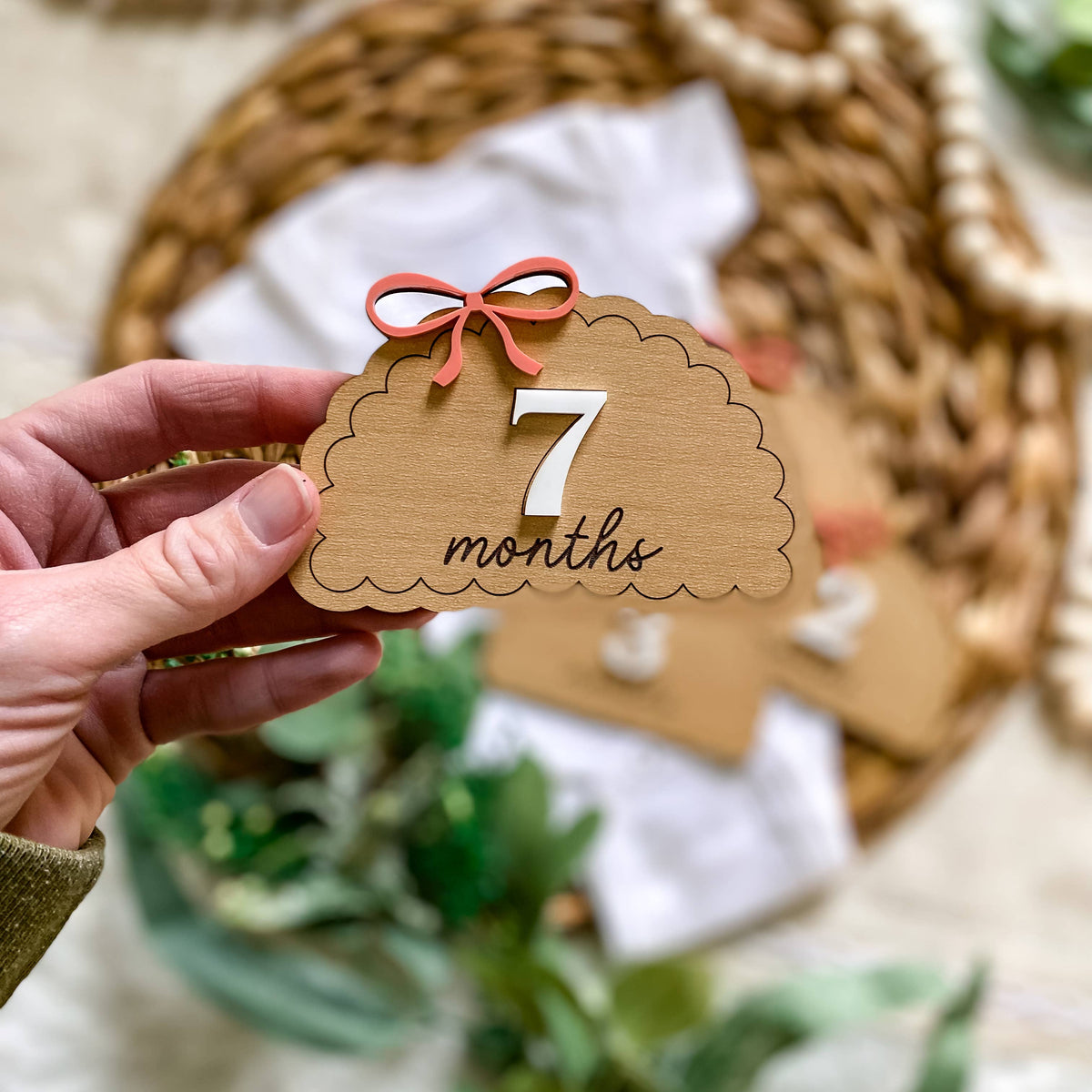Wooden Monthly Milestone Set - Dainty Bows : Blush