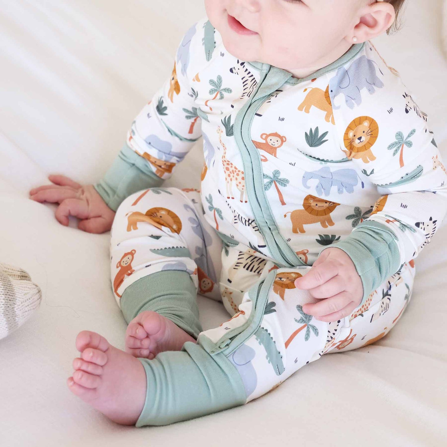 Safari Snuggles Convertible Zip Romper: 0-3 months