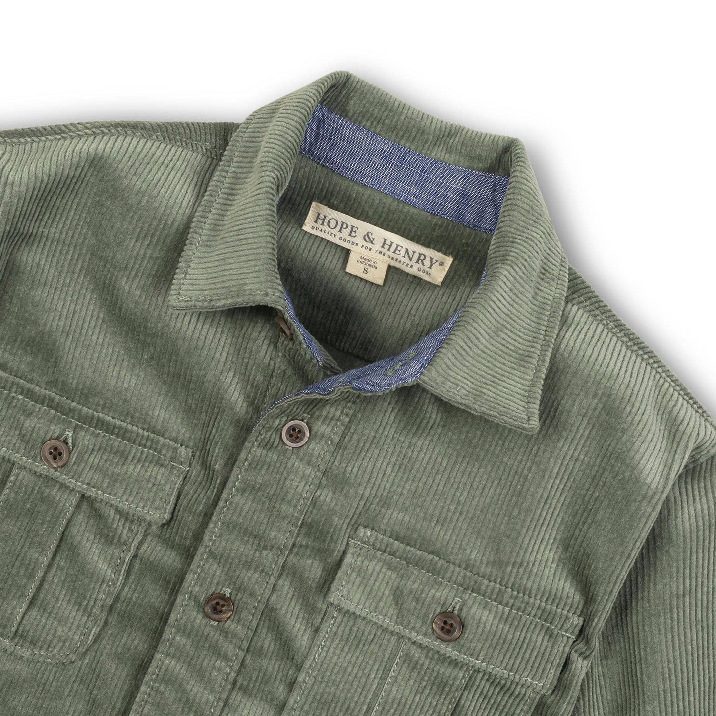 Organic Corduroy Flap Pocket Shirt: Sage