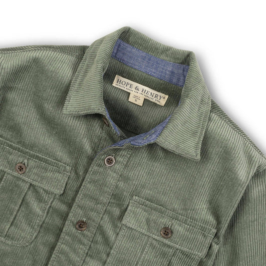 Organic Corduroy Flap Pocket Shirt: Sage