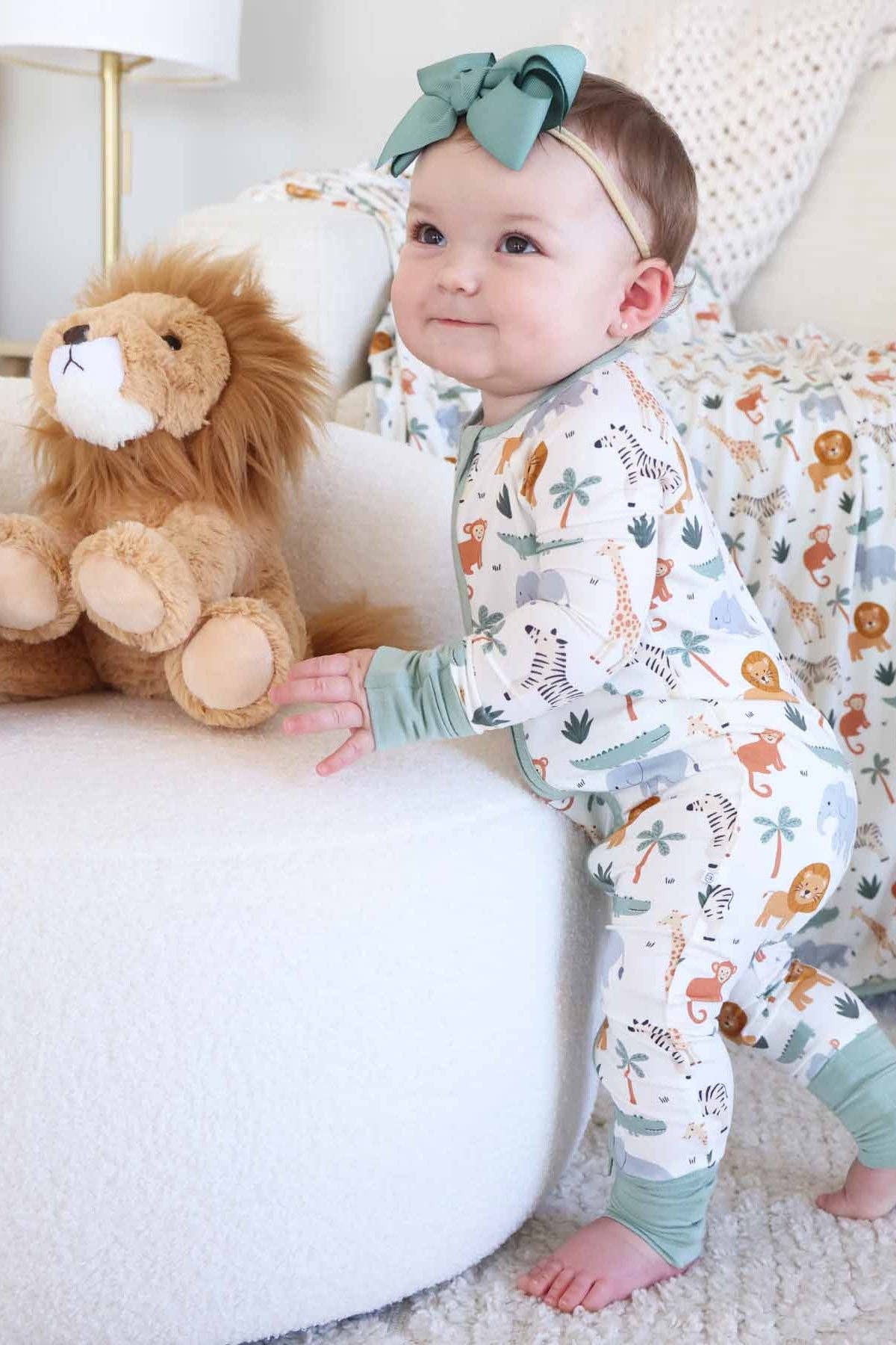 Safari Snuggles Convertible Zip Romper: 0-3 months