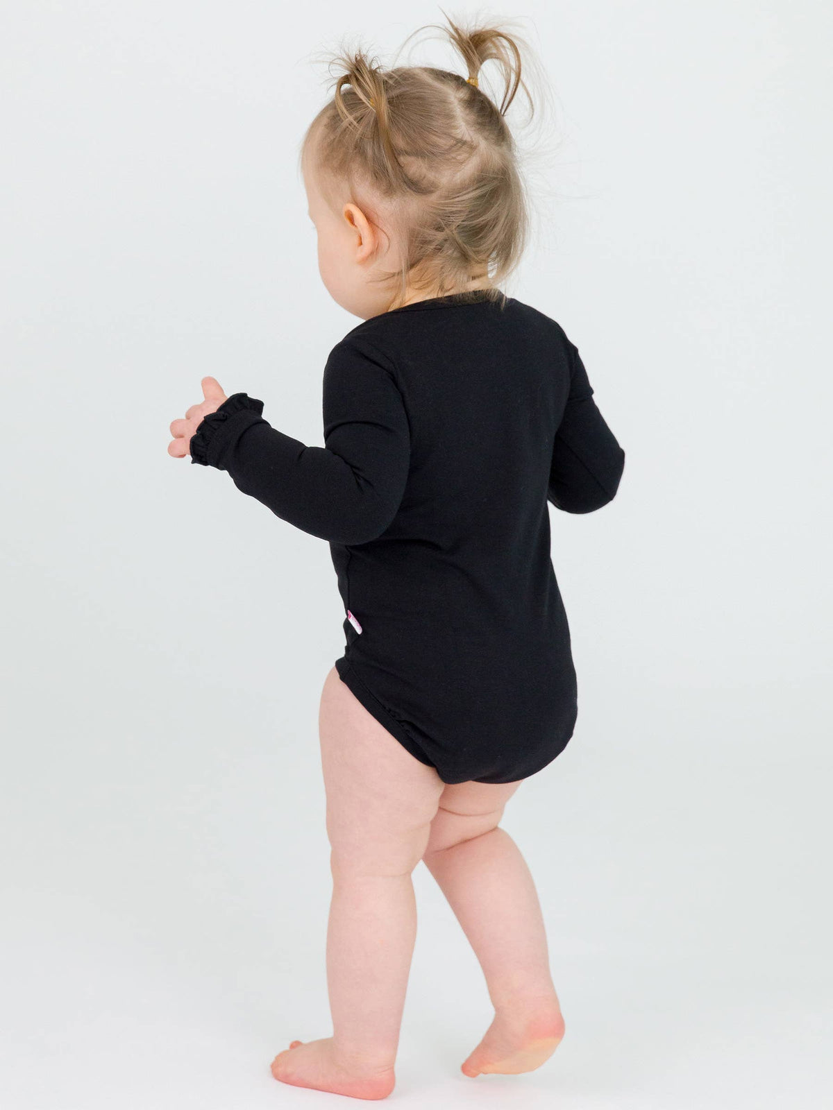 Baby Girls Black Knit Long Sleeve Ruffle Bodysuit