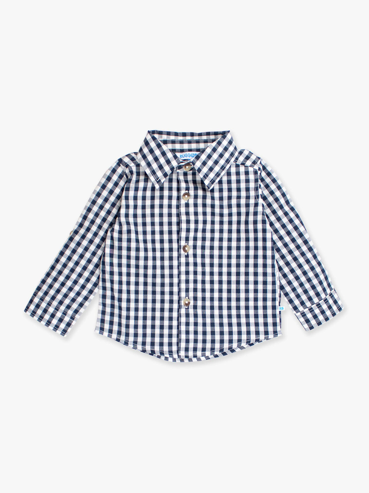 Boys Classic Dark Navy Gingham Long Sleeve Button Down Shirt: Navy