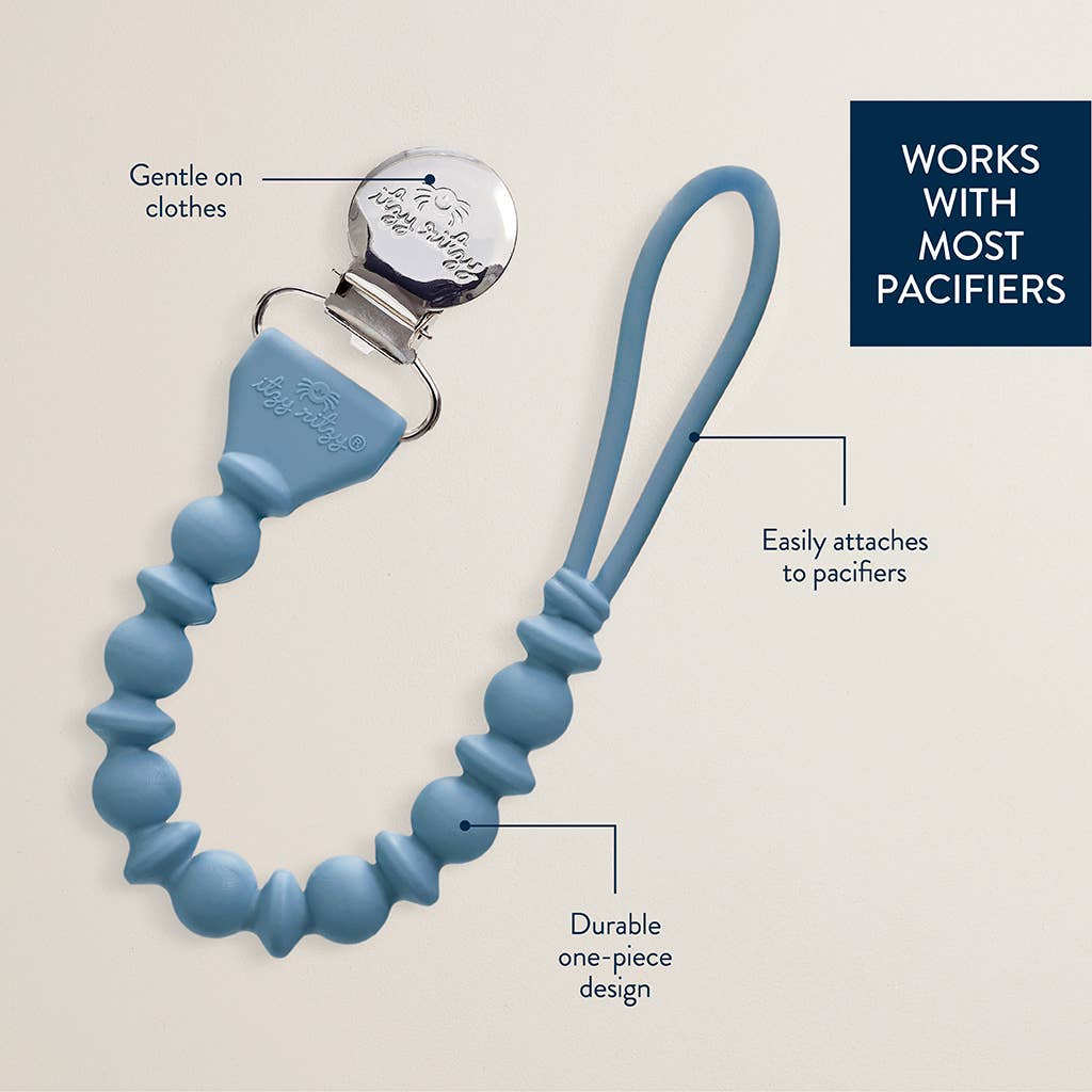 Itzy Paci Strap™ Silicone One-Piece Pacifier Clips: Blue Beaded