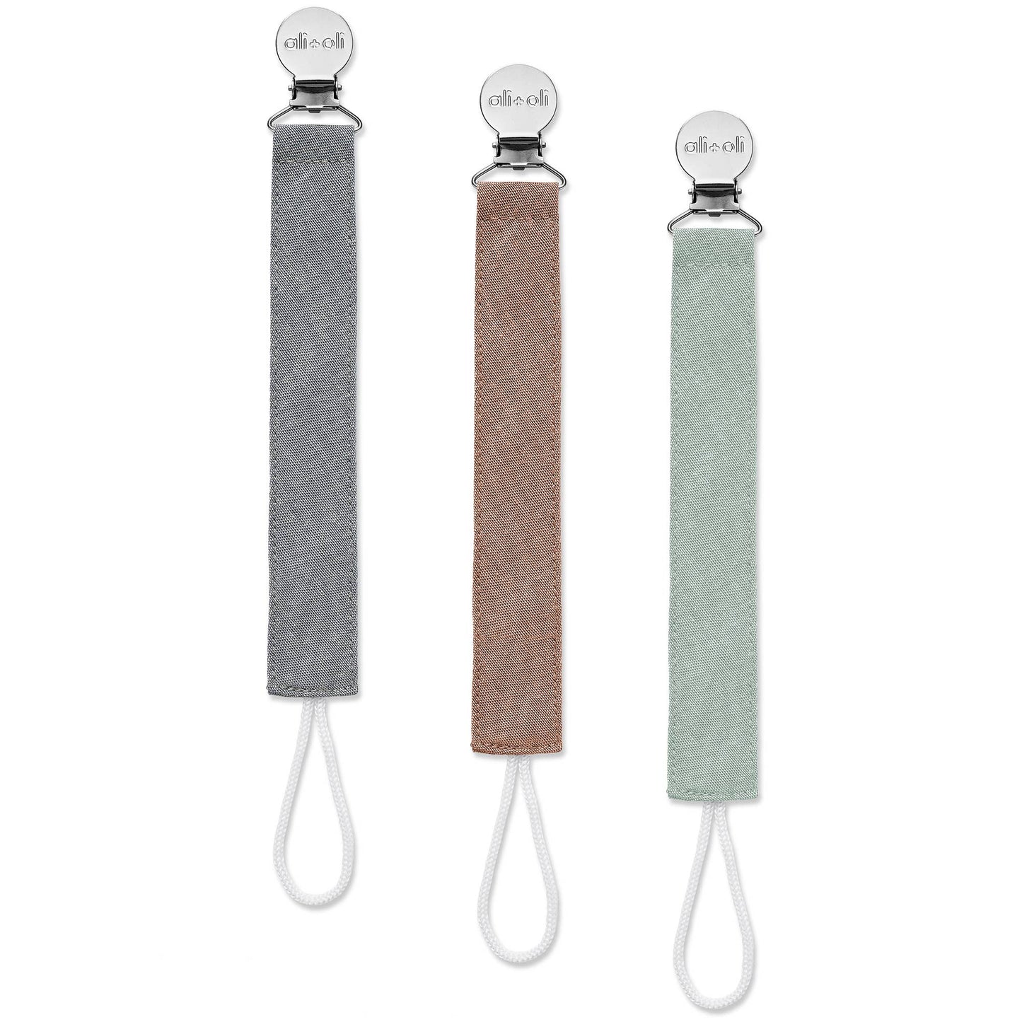 Ali+Oli Linen Pacifier Clips (set of 3): Sky