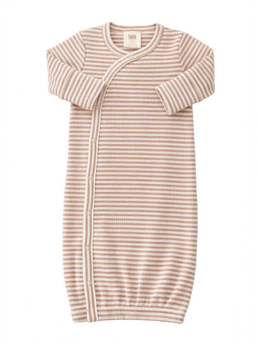 Tan Stripe / Ribbed Gown: 0-3M