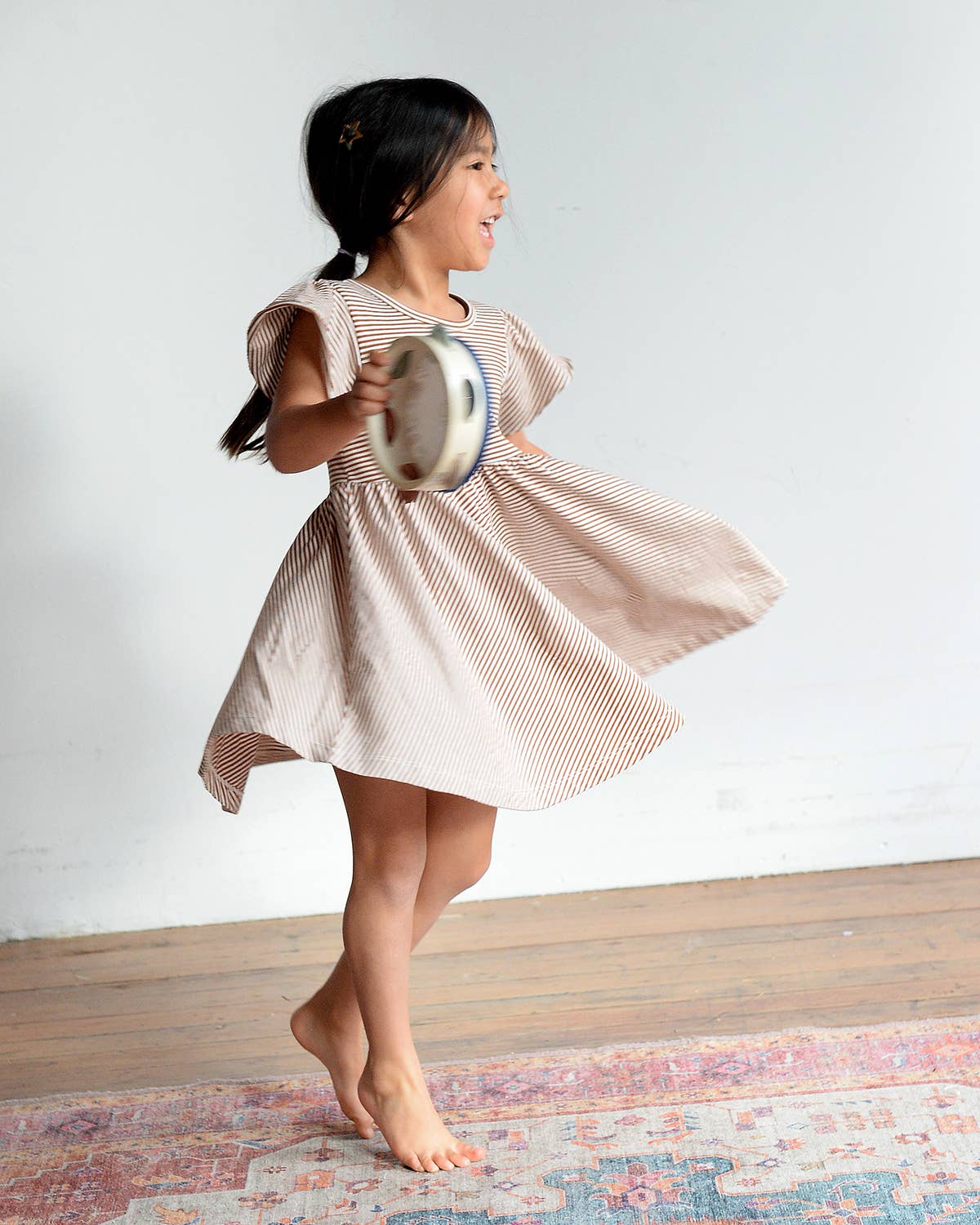 Girl Spring Twirl Dress- Toffee Stripe: 2Y