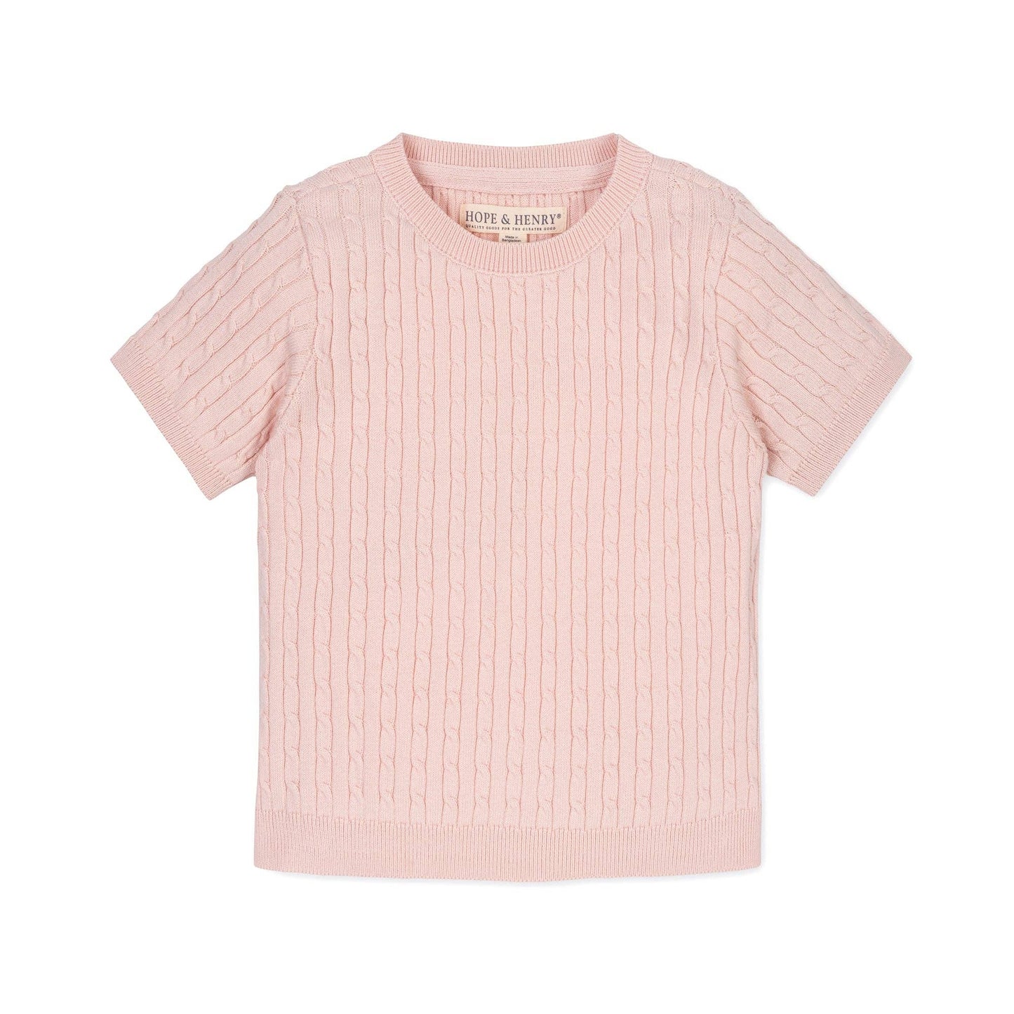 Organic Short Sleeve Cable Sweater: Pale Pink